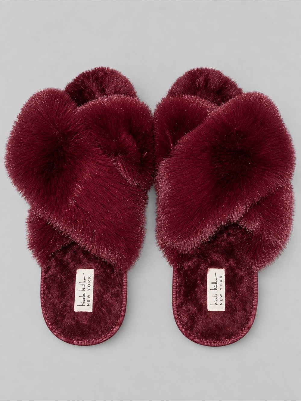 Nicole Miller New York faux-fur criss-cross slippers